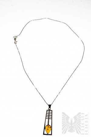 Collier à pendentifs en ambre de style Rennie Mackintosh, argent 925