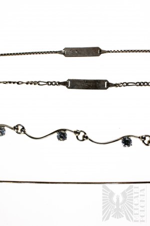 Set di quattro bracciali, uno con zirconi, due con targhette di iscrizione e uno per fissare gli accessori - Argento 925