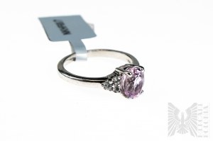 Ring with Pink Topaz of Weight 2.19 ct and White Topazes of Total Weight 0.18 ct, Silver 925