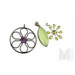 Set of Pendants with Natural Stones min: Amethyst and Peridot, 925 Silver