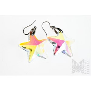 Earrings with Aurora Borealis Crystals in the Shape of Stars - 925 Silver
