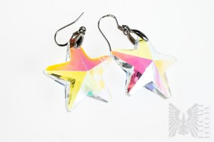 Earrings with Aurora Borealis Crystals in the Shape of Stars - 925 Silver