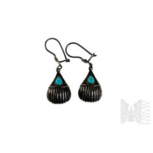 Shell Shaped Earrings with Natural Turquoises - 925 Silver