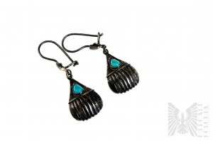 Shell Shaped Earrings with Natural Turquoises - 925 Silver