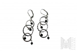 Earrings in the Shape of Circles with Onyxes - 925 Silver
