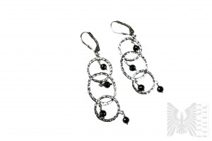 Earrings in the Shape of Circles with Onyxes - 925 Silver