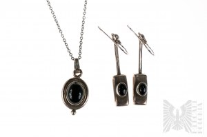 Set of Earrings & Necklace with Onyxes - 925 Silver