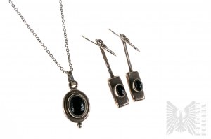 Set of Earrings & Necklace with Onyxes - 925 Silver