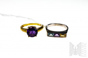 Set of Rings with Natural Stones min: Amethysts, Topazes and Citrine, 925 Silver