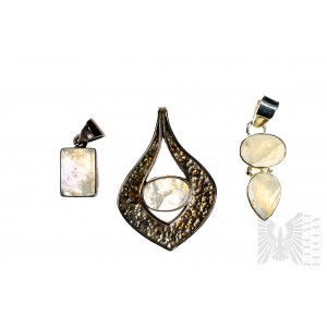 Set of Three Pendants with Natural Moonstones, 925 Silver