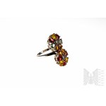Ring with 14 Natural Rainbow Sapphires 4.91 ct and 2 White Topazes 0.16 ct, Silver 925, Comes with Gemporia Certificate