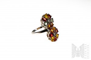 Ring with 14 Natural Rainbow Sapphires 4.91 ct and 2 White Topazes 0.16 ct, Silver 925, Comes with Gemporia Certificate