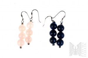 Two Pairs of Earrings with Natural Lapis Lazuli and Rose Quartz - 925 Silver