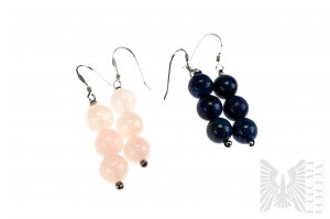 Two Pairs of Earrings with Natural Lapis Lazuli and Rose Quartz - 925 Silver