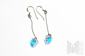 Earrings with Aurora Borealis Crystals in the Shape of Hearts - 925 Silver