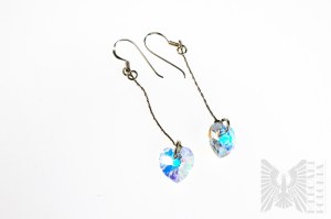 Earrings with Aurora Borealis Crystals in the Shape of Hearts - 925 Silver