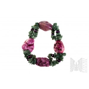 Náramek s perlami a přírodními kameny v růžové a zelené barvě, hmotnost výrobku 98,01 gramů