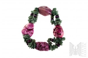 Bracelet with Pearls and Natural Stones in Pink and Green Color, Product Weight 98.01 grams