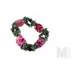 Bracelet with Pearls and Natural Stones in Pink and Green Color, Product Weight 98.01 grams