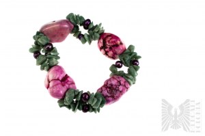 Bracelet with Pearls and Natural Stones in Pink and Green Color, Product Weight 98.01 grams