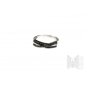 Ring with 35 Black Diamonds with Total Weight of 0.22 ct, White Gold 9k/375, Comes with GemsTv Certificate
