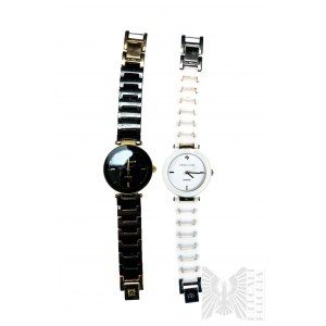 Lot de deux montres pour femmes Anne Klein Diamond, Black and White, toutes deux à quartz, toutes deux en mouvement, très bon état, légèrement utilisées