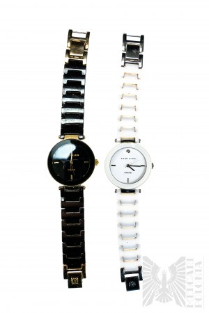 Sada dvoch dámskych hodiniek Anne Klein Diamond, čierna a biela, obe Quartz, obe na cestách, veľmi dobrý stav, málo používané