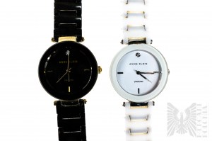 Sada dvou dámských hodinek Anne Klein Diamond, černá a bílá, oboje Quartz, oboje na cestách, velmi dobrý stav, málo používané