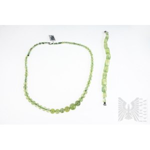 Halskette und Armband aus natürlichem Grünquarz, 925 Silber
