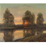 Wiktor KORECKI (1890-1980), Paysage au coucher du soleil.
