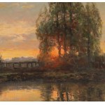 Wiktor KORECKI (1890-1980), Paysage au coucher du soleil.