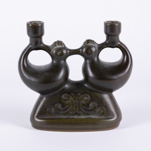 Bochnia Stoneware Factory, Candlestick holder with roosters, 2nd half of the 20th century.