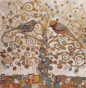 Mariola Świgulska, Auf einem Klimt-Baum hockend, 2024.