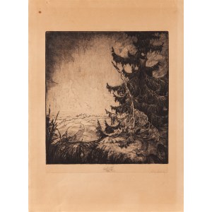 Artist unspecified, 20th century,, Landscape with a pine tree