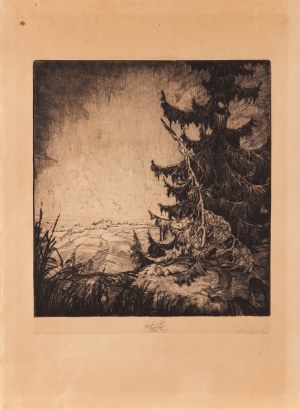 Artist unspecified, 20th century,, Landscape with a pine tree