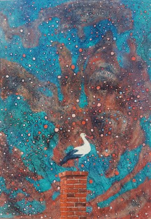 Jan BEMBENISTA (nato nel 1962), Cicogna contro un cielo stellato, 2024