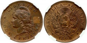Argentina 2 Centavos 1890 NGC UNC Details