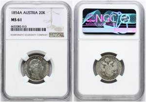 Autriche 20 Kreuzer 1854 A NGC MS 61
