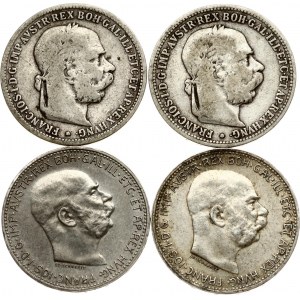 Autriche 1 Corona 1893 &amp; 1915 Lot de 4 pièces