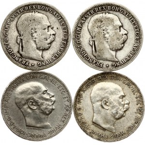 Rakousko 1 Corona 1893 &amp; 1915 Sada 4 mincí