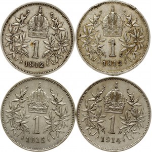 Austria 1 Corona 1912-1915 Lot of 4 Coins