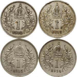 Österreich 1 Corona 1912-1915 Lot von 4 Münzen