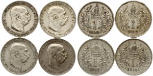 Austria 1 Corona 1912-1915 Lot of 4 Coins