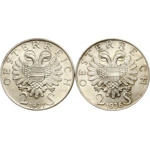 Austria 2 szylingi 1936 i 1937 Zestaw 2 monet