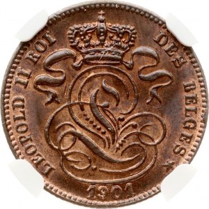 Belgicko 1 cent 1901 NGC MS 65 BN TOP POP