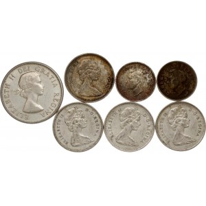 Kanada 25 &amp; 50 Cents 1959-1968 &amp; Südafrika 3 Pence 1951-1952 Lot von 7 Münzen