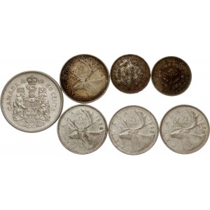 Canada 25 &amp; 50 Cents 1959-1968 &amp; Afrique du Sud 3 Pence 1951-1952 Lot de 7 pièces