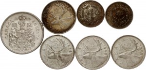Kanada 25 i 50 centów 1959-1968 oraz Republika Południowej Afryki 3 pensy 1951-1952 Zestaw 7 monet