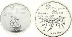 Kanada 5 a 10 dolarů 1974 1976 Olympijské hry Montreal Lot of 2 coins