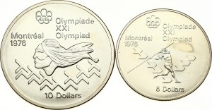 Kanada 5 a 10 dolarů 1975 1976 Olympijské hry Montreal Lot of 2 coins